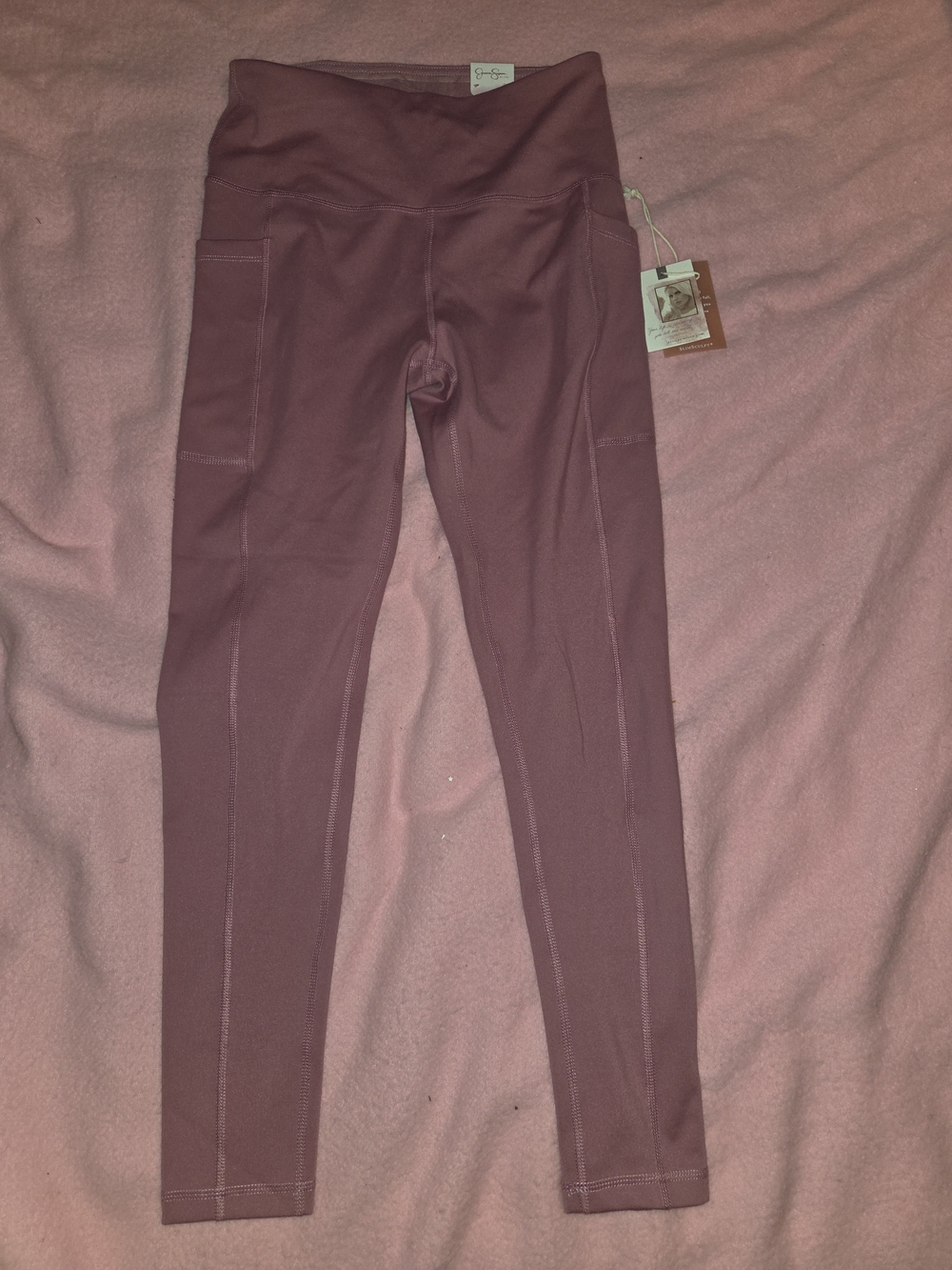 Mauve High-Waist Active Leggings with Side Pockets - Picture 2 of 4